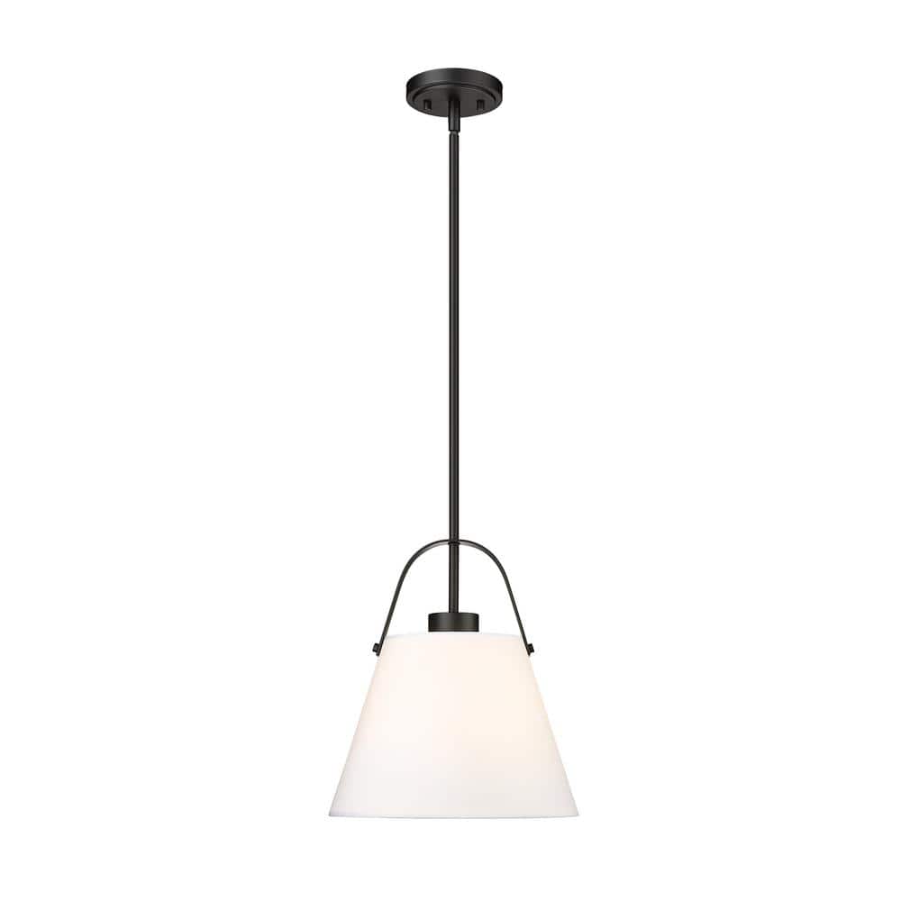 Z-Studio Linen Pendant 12.5 in. 1-Light Matte Black Pendant Light with Ivor