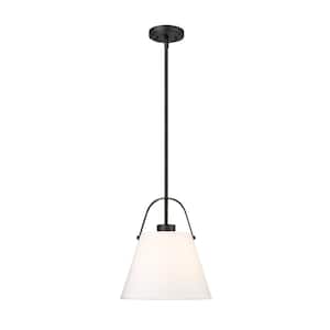 Z-Studio Linen Pendant 12.5 in. 1-Light Matte Black Pendant Light with Ivory Fabric Shade with No Bulbs included