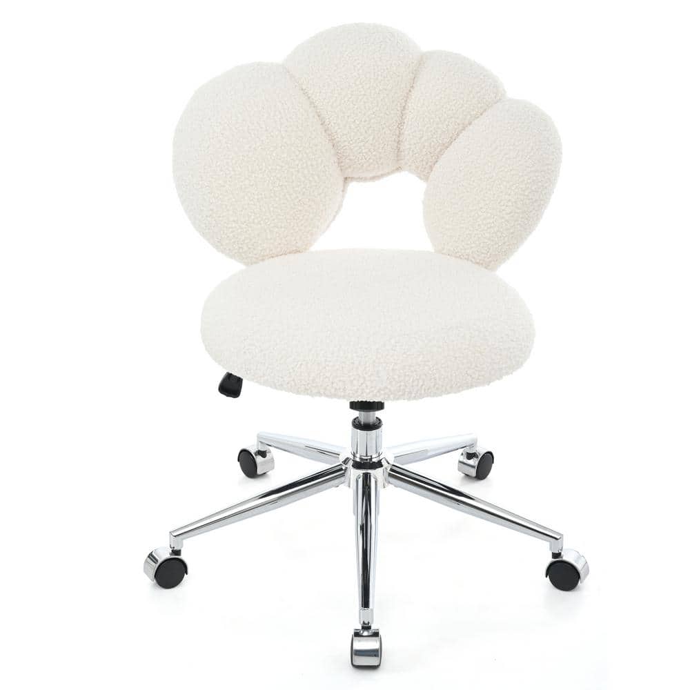 Teddy Fabric Seat 360° Swivel Dressing Chair in Beige, Height Adjustable Computer Desk Chair with Semi-wrapped Backrest price history on PriceWatchPro