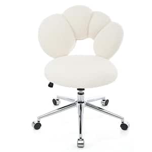 Teddy Fabric Seat 360° Swivel Dressing Chair in Beige, Height Adjustable Computer Desk Chair with Semi-wrapped Backrest