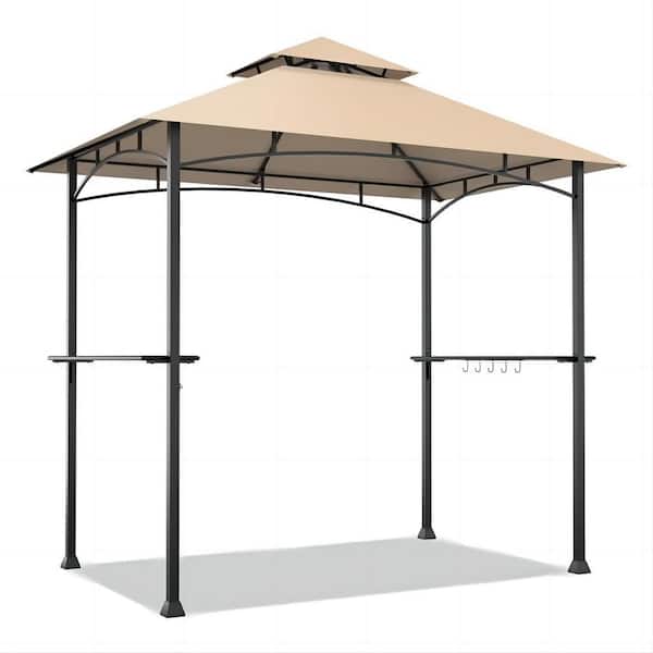 8 ft. x 5 ft. Gray 2-Tier Grill Gazebo with Serving Shelf and Storage Hooks