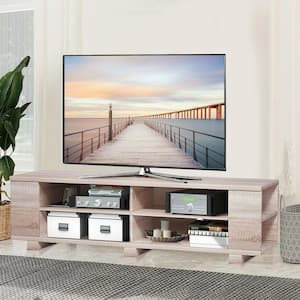 59 in. Natural TV Stand Fits TV's up to 65 in. with Adjustable Shelves and Cable Holes