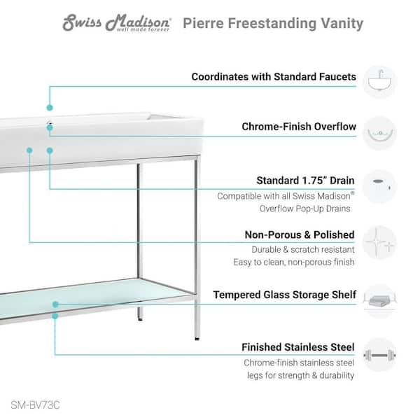 Pierre 40 in. W x 18.1 in. D Bath Vanity in Chrome with Ceramic Vanity Top in White with White Basin