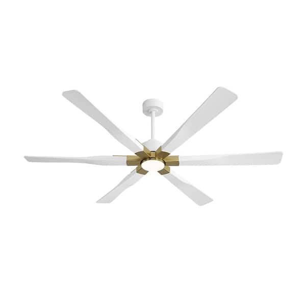 78 in. (6.5 ft.) 6 Blades Indoor Ceiling Fan with Integrated LED and Remote, White and Gold