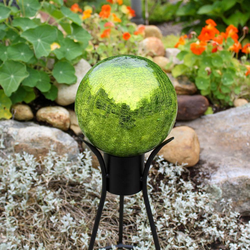 Fern Green Crackle Glass Gazing Globe with Hand Forged Stand