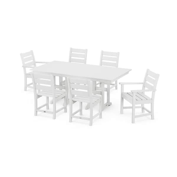 POLYWOOD Grant Park White 7-Piece Plastic Rectangular Lawn Furniture Outdoor Dining Set