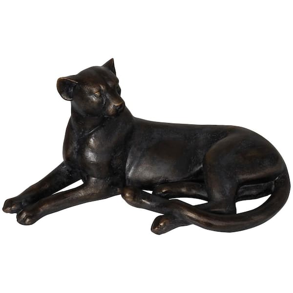 Litton Lane 14 in. x 13 in. Black Polystone Laying Leopard Sculpture