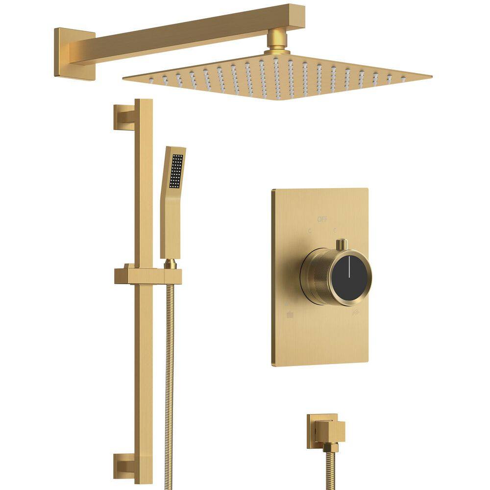 ClassicRain Dual 2-Spray Wall Mount 10 in. Fixed and Handheld Shower Head 2.5 GPM in Brushed Gold Valve Included price history on PriceWatchPro