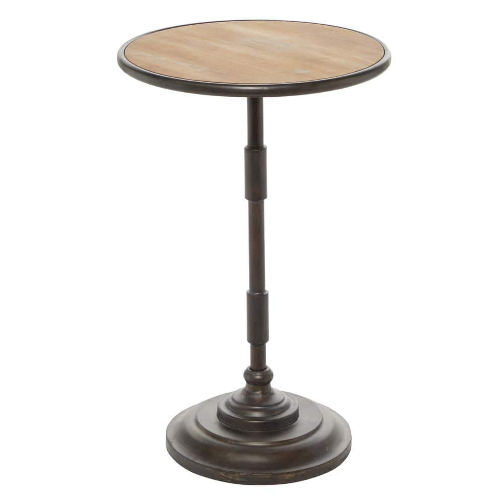 16 in. Black Large Round Wood End Accent Table with Brown Wood Top -  Litton Lane, 37881