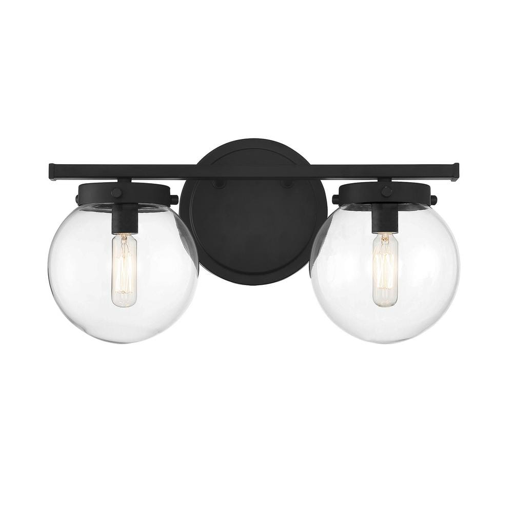 Linda 2-Light Matte Black Outdoor Vanity Light with Clear Glass