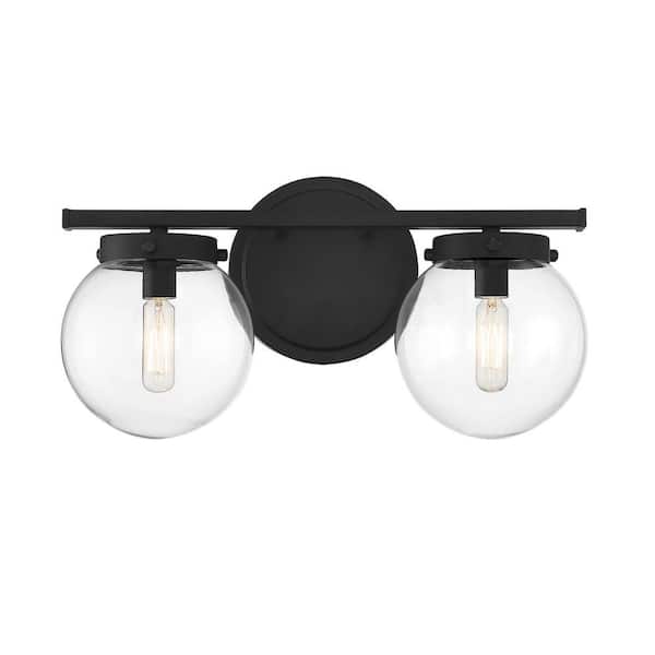 Savoy House 16 in. W x 8 in. H 2-Light Matte Black Bathroom Vanity Light with Clear Glass Shades