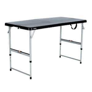 4 ft. One Hand Adjustable Height Fold-in-Half Resin Table; Black