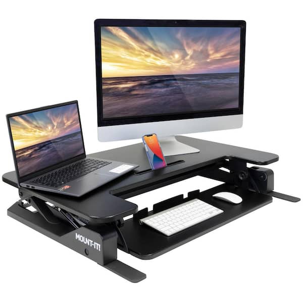 mount-it! 36.25 in. W Black Desk Converter with Gas Spring
