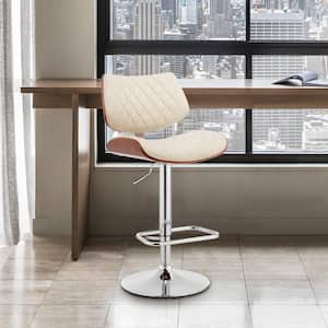 Leland 24-33 in Adjustable Barstool w/ High Back Cream Faux Leather and Chrome Finish