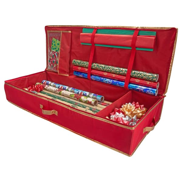 Paper Storage Box-Stores up to 20 Rolls of 30 Inch Long Gift Wrap in One  Convenient Red Lidded Container