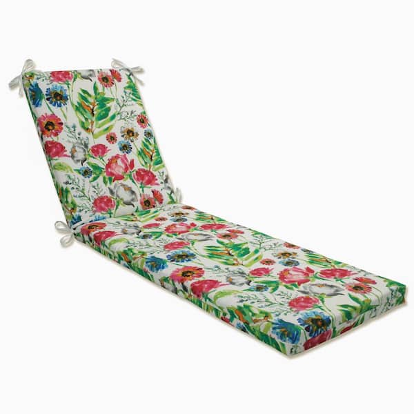 Pillow Perfect Floral 23 x 30 Outdoor Chaise Lounge Cushion in Pink/Blue Flower Mania