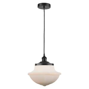 Oxford 100-Watt 1-Light Matte Black Shaded Mini Pendant Light with Frosted Glass Frosted Glass Shade