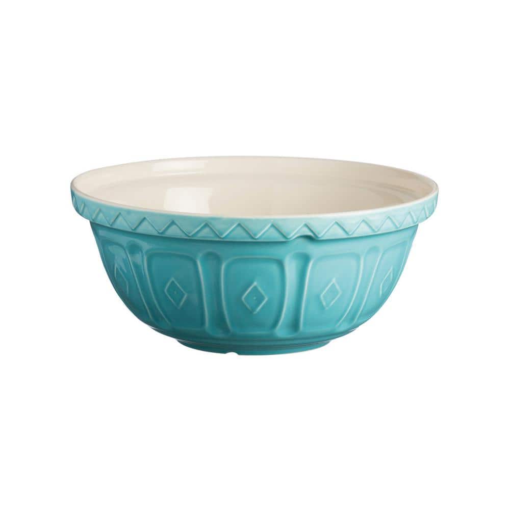 Turquoise Ceramic Mixing Bowl with Patterned Exterior, 14"