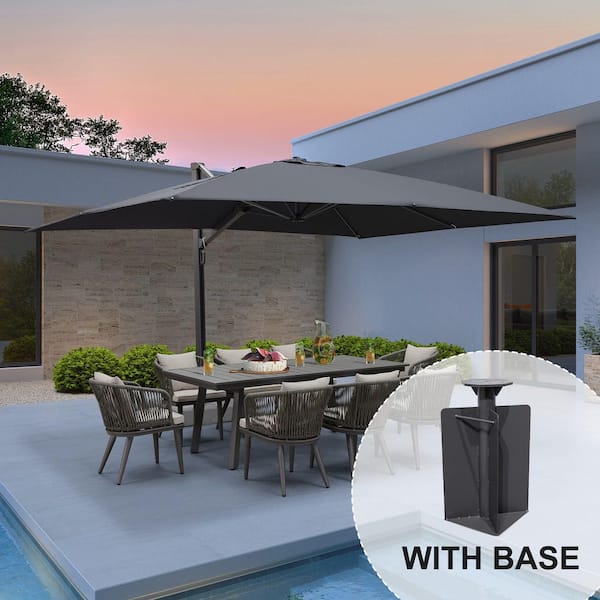 PURPLE LEAF 10 ft. x 13 ft. Aluminum Large Outdoor Cantilever 360° Rotation Patio Umbrella with Base in Ground, Gray