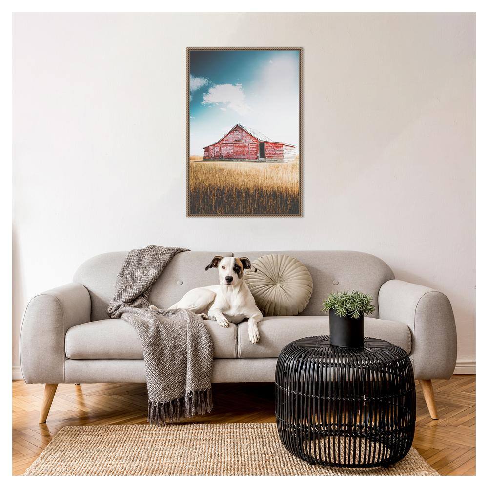 Large Red Barn Framed Canvas Wall Art with Beaded Bronze Frame