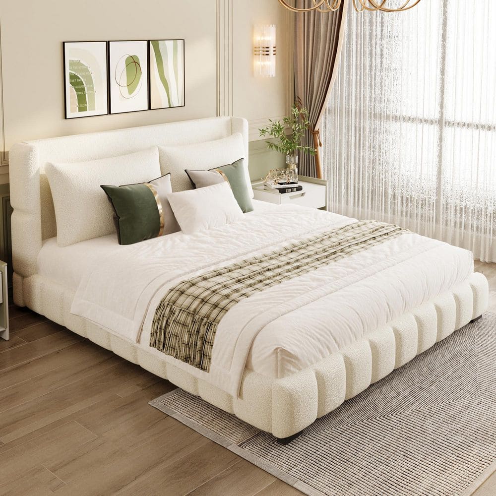 Harper & Bright Designs White Wood Frame King Size Velvet