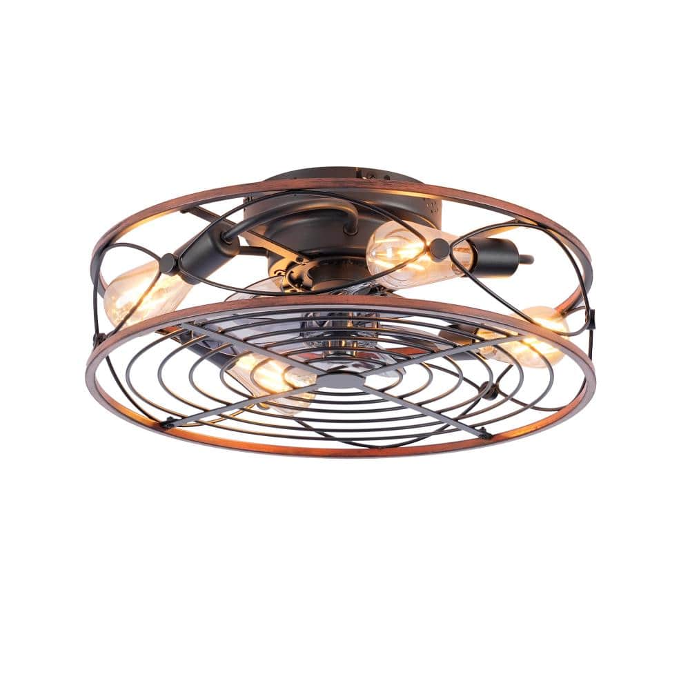 20 in. Matte Black and Wood Caged Ceiling Fan with Light, 4 E26 Bulb Sockets, 6-Speed Reversible DC Motor, Timer price history on PriceWatchPro