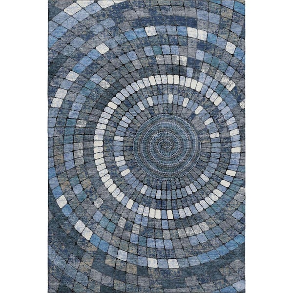 Mayfield Premium Machine Washable Abstract AMF2216 Navy 10 ft. x 14 ft. Area Rug