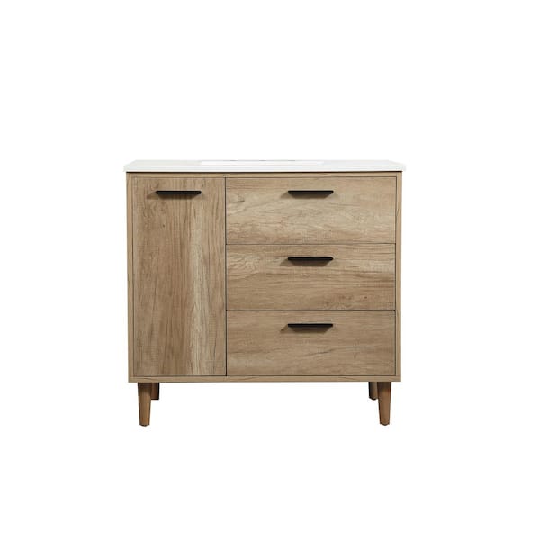 Unbranded Timeless Home 36 in. W x 22 in. D x 34 in. H Bath Vanity in Natural Oak with Ivory White Engineered Stone Top