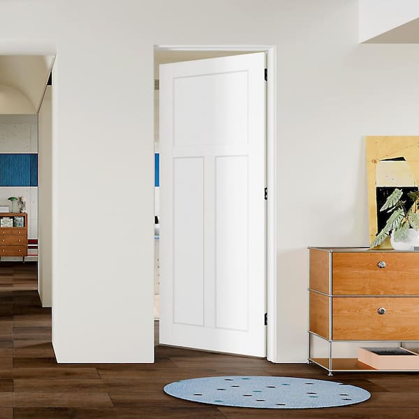 30 in. x 80 in. T Shaped, Composite, White Primed, MDF Prehung Interior Door Right-Handed w/ Door Jamb and Hardware Kit