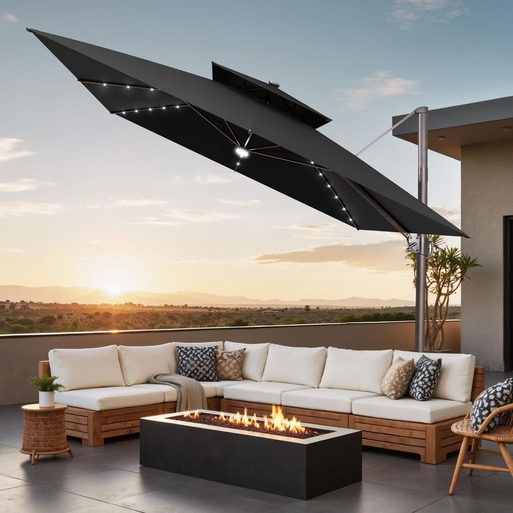 Double Top 11 ft. 360° Rotation Cantilever Patio Umbrella with LED Lights, Square Canopy in Black price history on PriceWatchPro