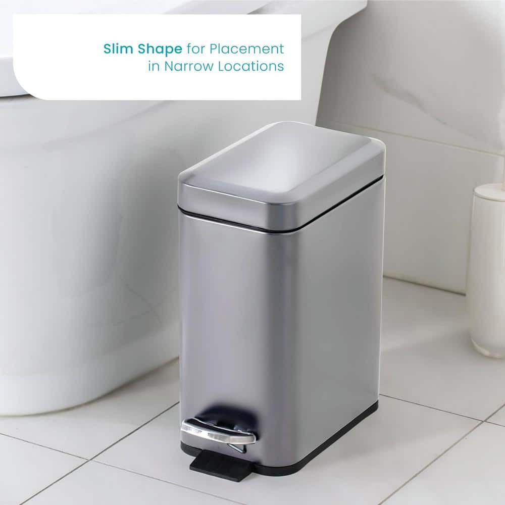 Slim Silver Stainless Steel 1.3 Gallon Step Trash Can