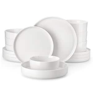 16-Piece White Porcelain Dinnerware Set Service for 4-Bowls and Plates Set Tableware Round Dinner Set