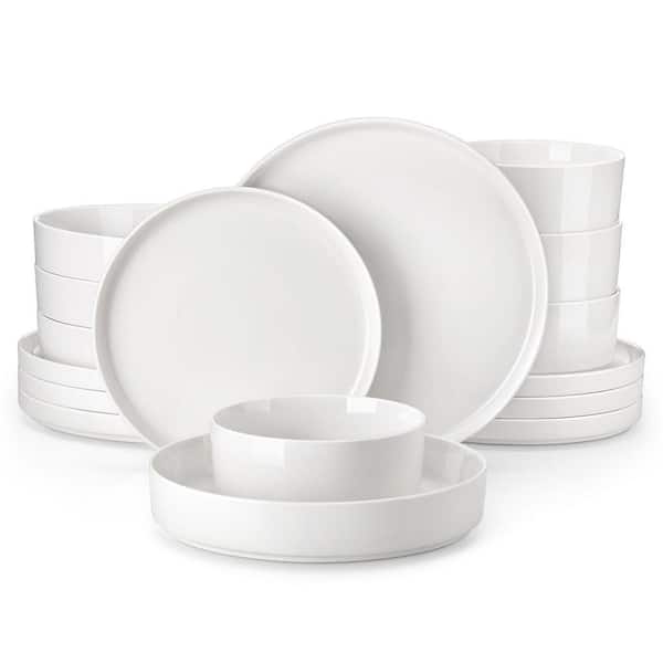 16-Piece White Porcelain Dinnerware Set Service for 4-Bowls and Plates Set Tableware Round Dinner Set