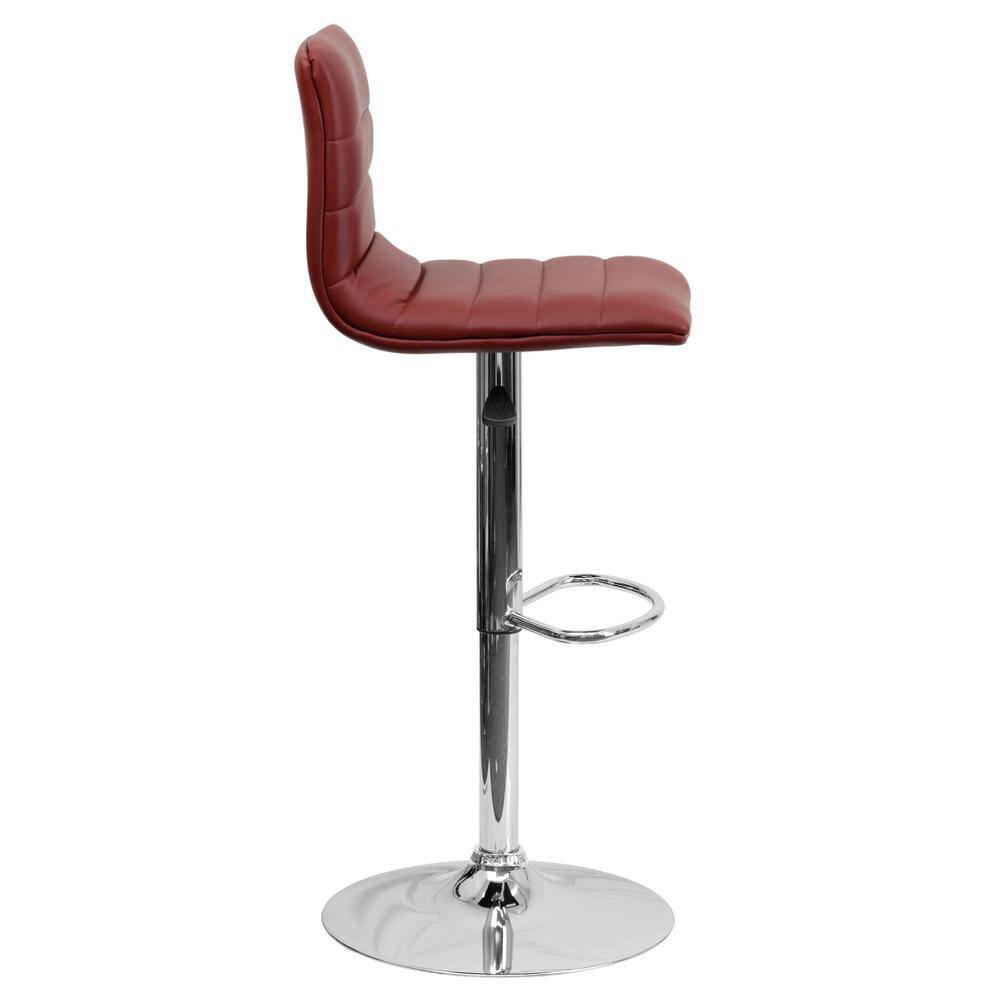 Burgundy Vinyl Adjustable Swivel Bar Stool with Chrome Base