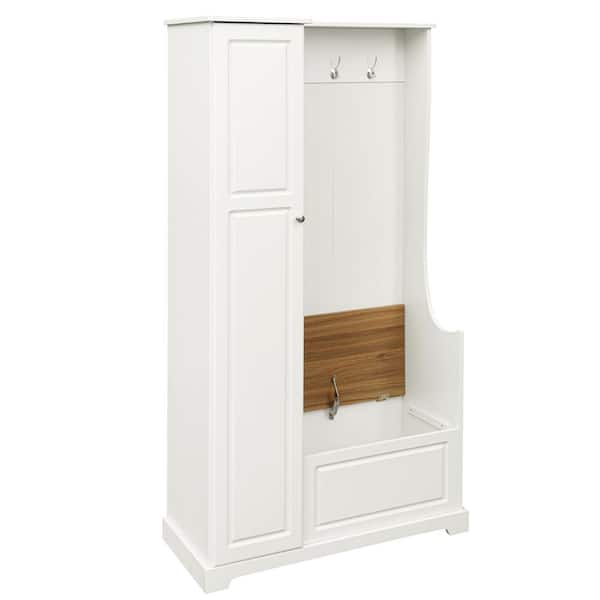 35.55 in. W x 15.24 in. D x 70.35 in. H White Wood Linen Cabinet with  Flip-Up Bench, Hooks and Adjustable Shelves SN-175 - The Home Depot