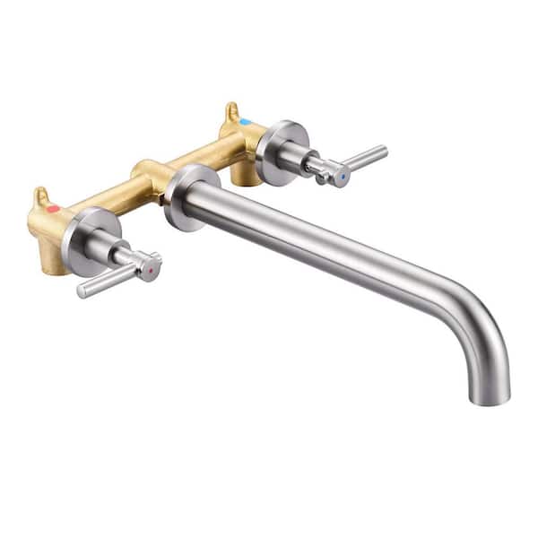 Double Handle Wall-Mount Roman Tub Faucet in Brushed Nickel