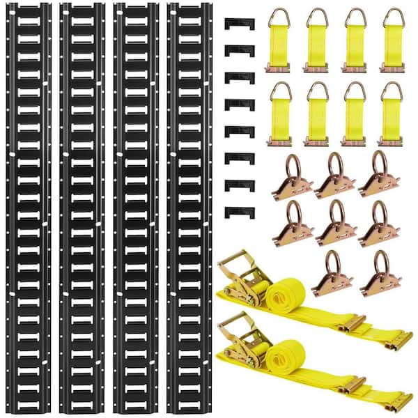 E-Track Tie-Down Rail Kit, 4 Pack 7.7 ft. E Track Rails, 26 Pieces Includes 2 Ratchet Straps, 8 O-Rings and 8 Tie-Offs