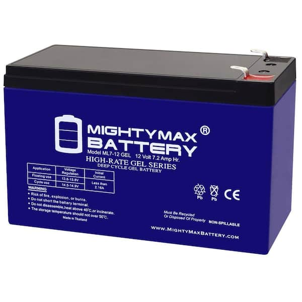 MIGHTY MAX BATTERY ML7-12GEL - 12 Volt 7 AH, GEL Type, F1 Terminal ...