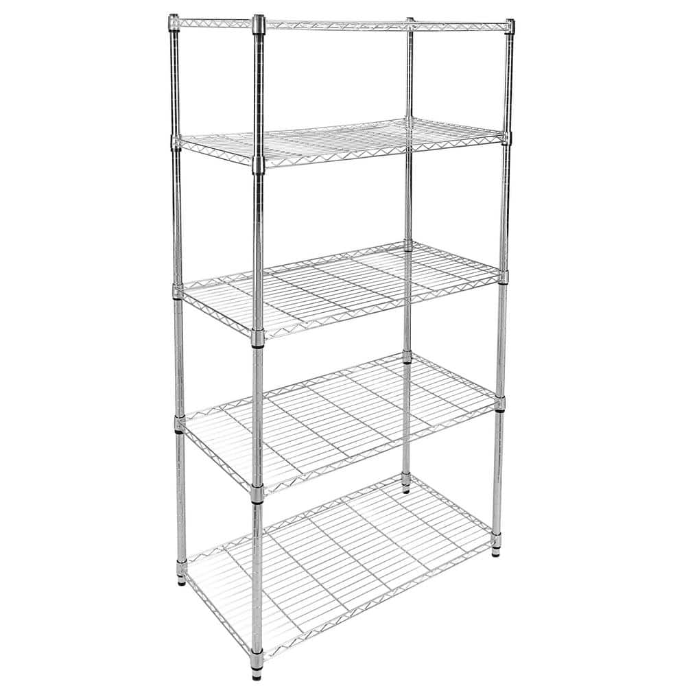 Amucolo Silver 5-Tier Steel Wire Shelving Unit with wheels (35.6 in. W ...