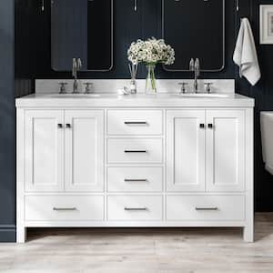 Cambridge 60 in. W x 22 in. D x 36.5 in. H Double Freestanding Bath Vanity in White with Carrara Marble Top
