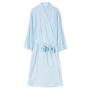 Women's Light Blue L Lightweight Mid-Length Soft Plush Spa Robe