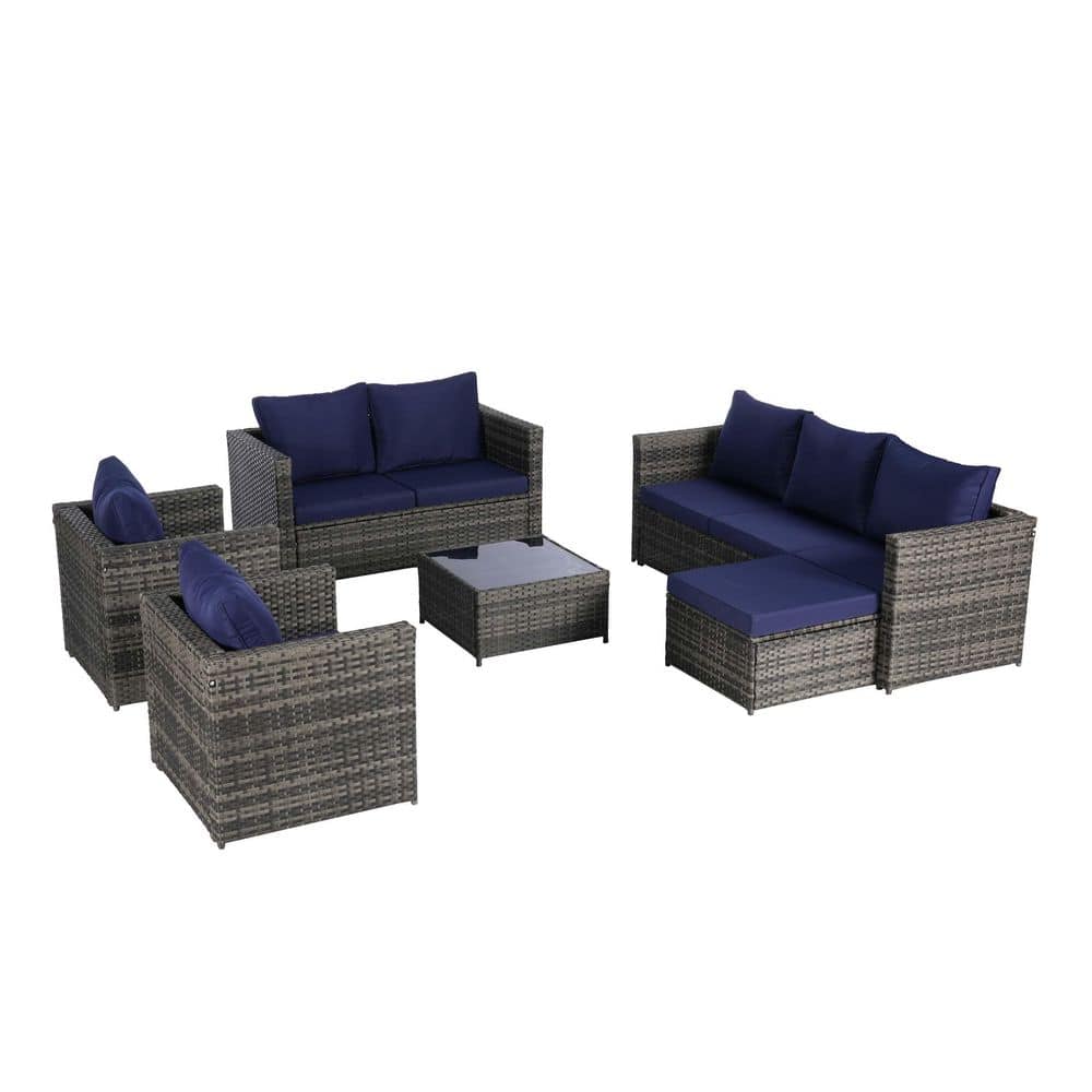 6-Pieces Wicker Outdoor Sectional Set, All Weather Conversation Set with Da