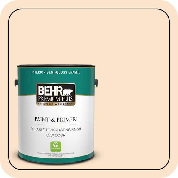 BEHR PREMIUM PLUS 1 gal. #300C-2 Sand Dollar White Semi-Gloss Enamel Low Odor Interior Paint & Primer