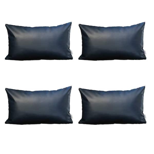 MIKE & Co. NEW YORK Navy Blue Boho Handcrafted Vegan Faux Leather Lumbar Solid 12 in. x 20 in. Throw Pillow Cover (Set of 4)