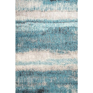 Contemporary Pop Cream/Turquoise 4 ft. x 6 ft. Modern Abstract Vintage Area Rug
