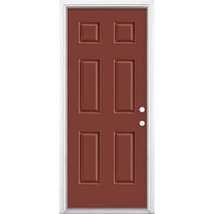 32 in. x 80 in. 6-Panel Red Bluff Left Hand Inswing Painted Smooth Fiberglass Prehung Front Exterior Door with Brickmold