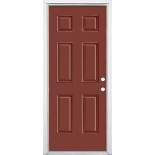32 in. x 80 in. 6-Panel Red Bluff Left Hand Inswing Painted Smooth Fiberglass Prehung Front Exterior Door with Brickmold