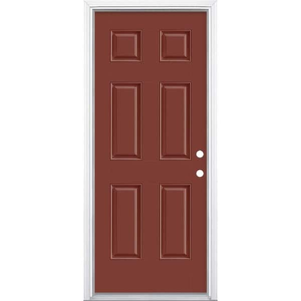 Masonite 32 in. x 80 in. 6-Panel Red Bluff Left Hand Inswing Painted Smooth Fiberglass Prehung Front Exterior Door with Brickmold