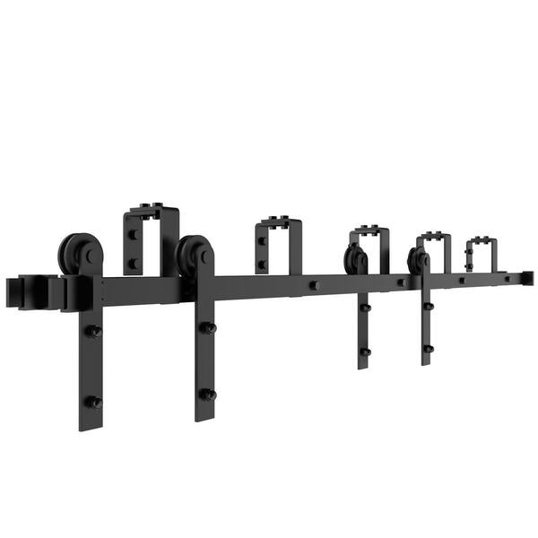 WINSOON 8 ft./96 in. Black Bypass Sliding Barn Hardware Track Kit for Double Wood Doors with Non-Routed Door Guide