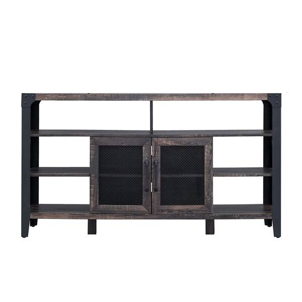 OKD Dark Rustic Oak Industrial TV Stand Fits TV's up to 65 in.